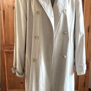Liz Claiborne Khaki Duster Trench Coat w/ Plaid Lining Size Large